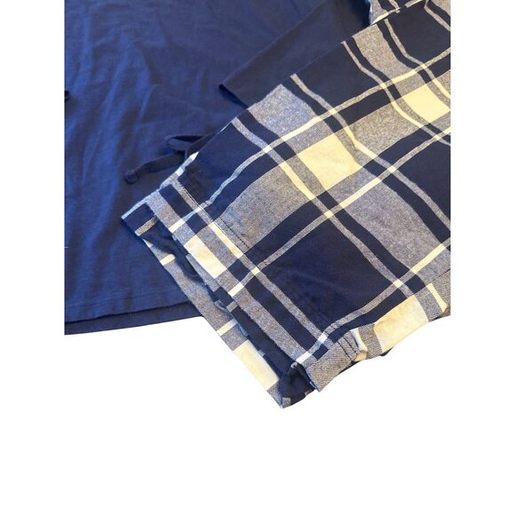 L.L.Bean Pajama Set L Reg Plaid Flannel Pants & Graphic Top Navy WINTER VOZY - Picture 6 of 6